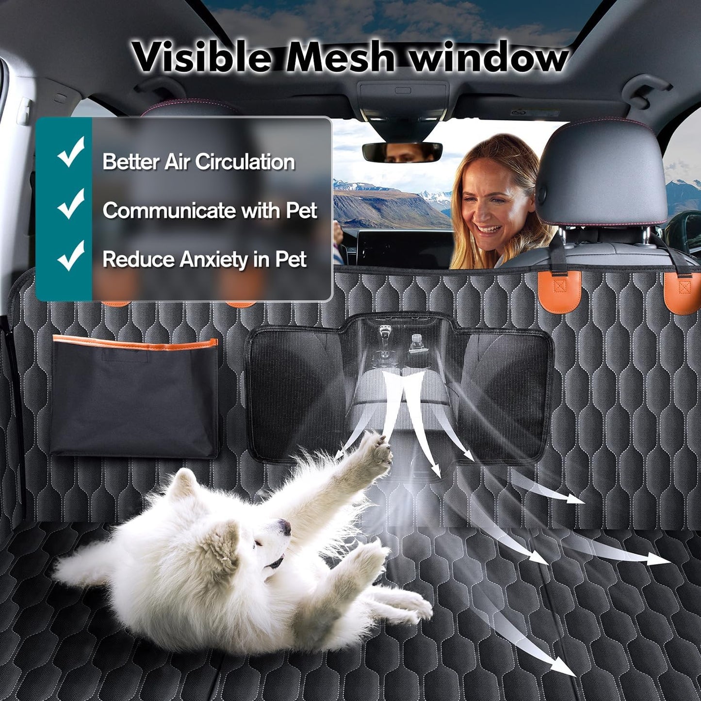 Back Seat Extender for Dogs-Supports 400lb,Waterproof Dog Car Seat Cover Hard Bottom-Detachable,600D Heavy Duty Scratch Proof Nonslip Soft,Dog Hammock for Car,SUVs